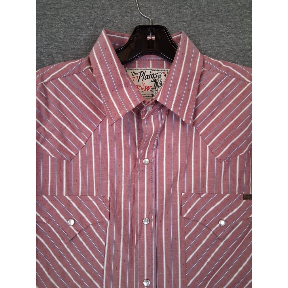 Plains X Smith Rogue Mens Shirt L Red Stripe Pearl Snap 777 E&W Western Cowboy